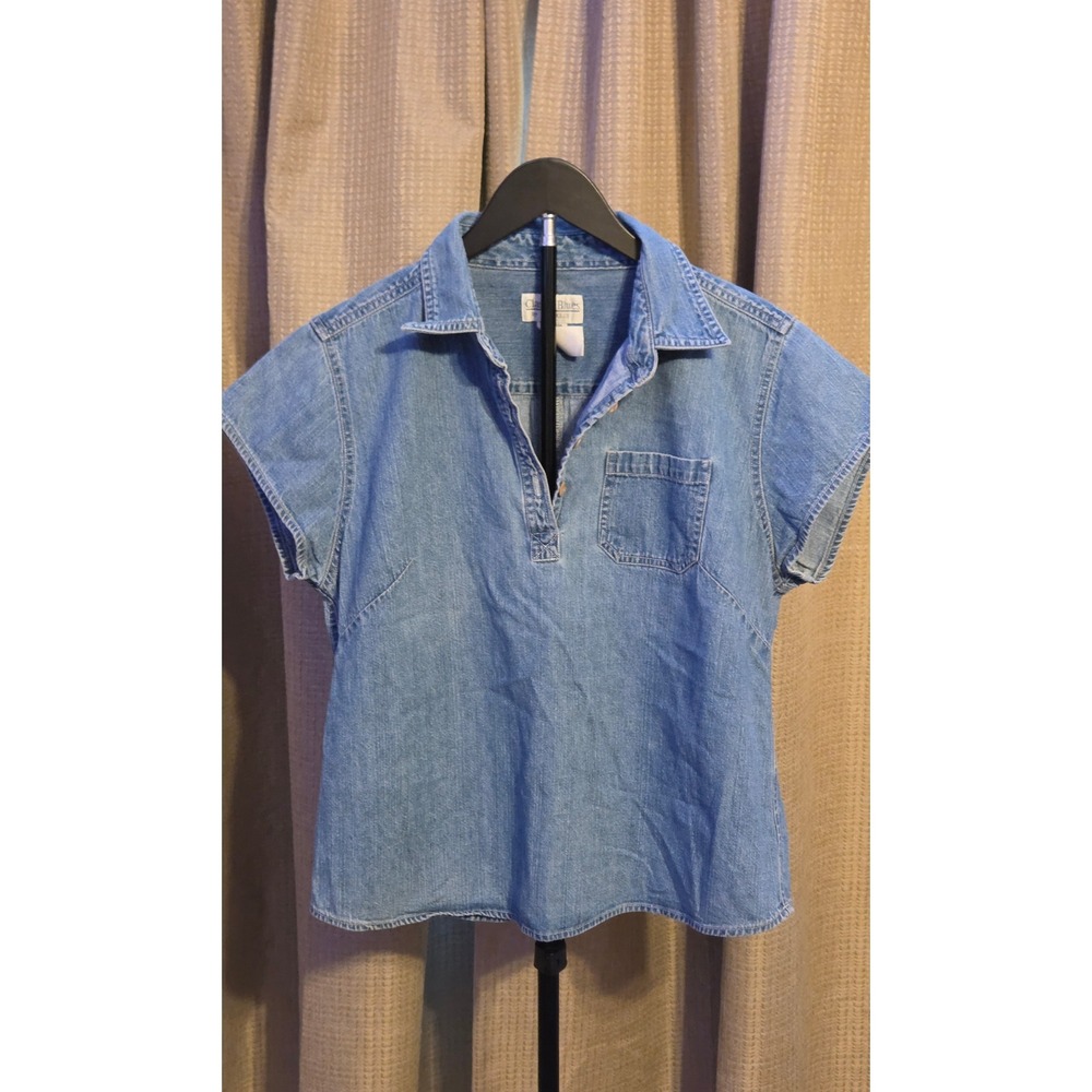 Classic Blue By Wrangler Quarter Button Denim Blouse Women's Size Medium Blue